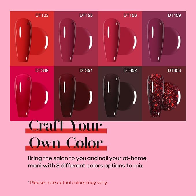 MEET ACROSS Red Gel Nail Polish Set, 8 Colors Bloody Mary Collection Shimmer Red Burgundy Gel Polish Kit Nail Art Design Soak Off Uv LED Gel Nail Kit Minicure DIY Home Gifts for Mom