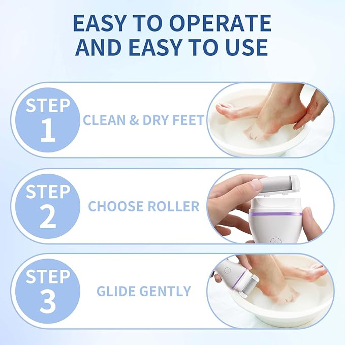 Rendoo Rechargeable Callus Remover for Feet - Cordless Foot Sander & Callus Grinder for Dry Cracked Heels, Electric Foot File with 3 Roller Heads for Smooth Feet, Battery Operated