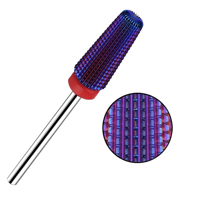 Lavinda 5 in 1 Fine Grit Tapered Nail Drill Bit for Acrylic Gel Removal Carbide Tungsten Steel Left Right Hand Use Professional Nail Tech Tools 3/32" (Fine, Purple)