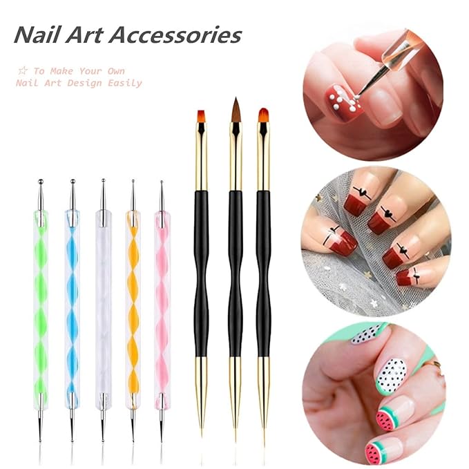 31PCS Nail Art Brushes, Nail Art Tool Set, Double Ended Nail Dotting Tools, Nail Dust Brush, Striping Nail Art Brushes for Long Lines, Nail Drawing Pen For Nail Design