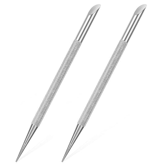 2Pcs Nail Cleaning Cuticle Stick Tool, Stainless Steel Cuticle Pusher, Nail Polish Remover tool, Professional Pedicure Nail Art Care Portable Nail Cleaner for Fingernails Toenails Manicure