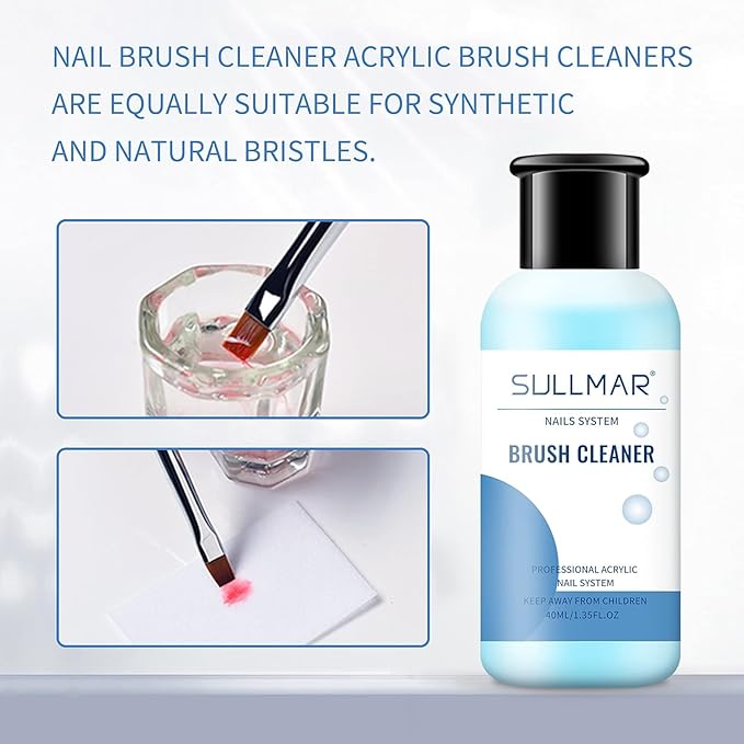 Nail Art Brush Cleaner & Restorer Quickly Clean Gel Nail Brushes Nail Brush Preserver for Any Nail Art Brush DIY Salon at Home 1.35fl.oz