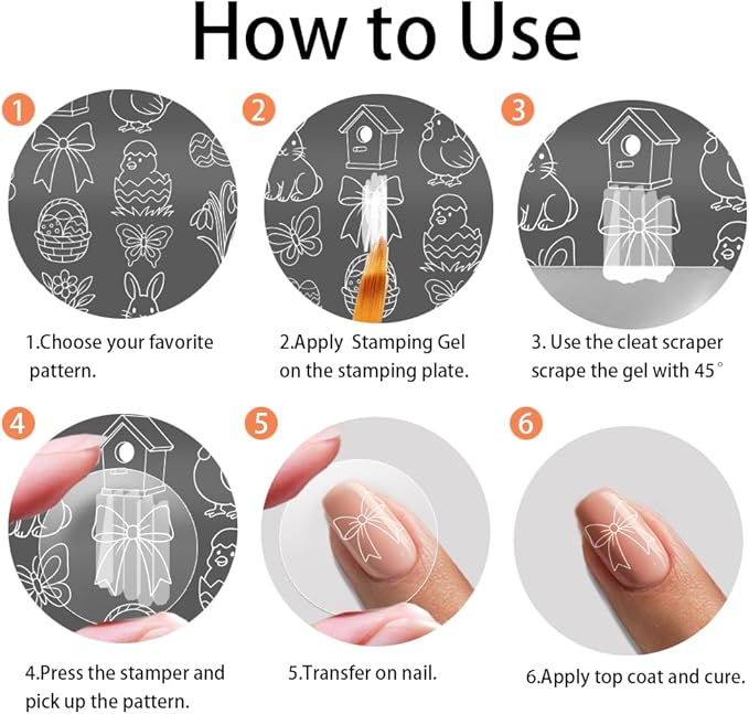 PH PandaHall 5pcs Easter Nail Stamp Plate Cute Bunny Chick Nail Art Template Easter Eggs Nails Image Plates Mushroom Spring Manicures Art Template for Women Holiday Manicure DIY Designs Decorations