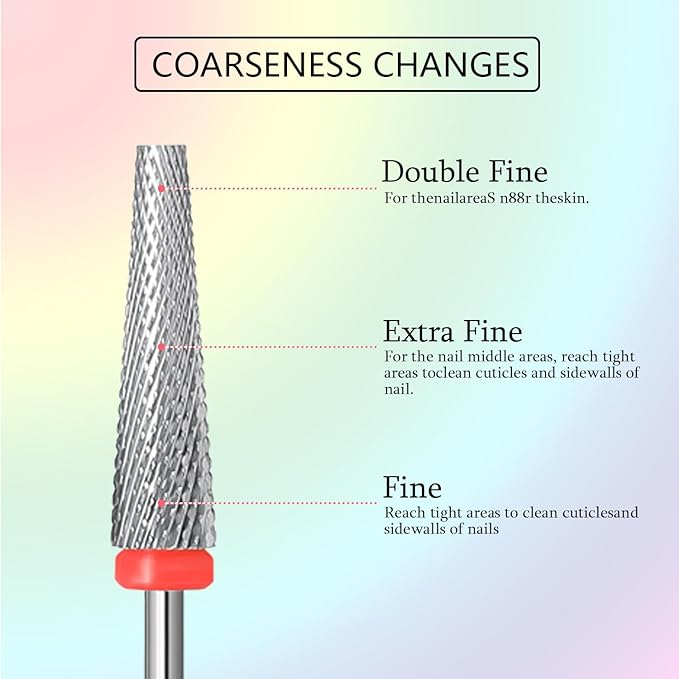 Super Long 5 in 1 Nail Drill Bits, Professional 3/32'' Carbide Tungsten Two Way Rotary Advanced Safety Bits, Fast Remove for Manicure Pedicure Cuticle Acrylic Nails (Sliver, Fine-F)