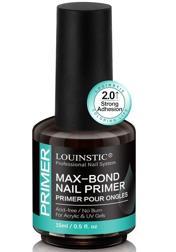 LOUINSTIC Acid-Free Nail Primer 15ml - Hema-Free Nail Prep for UV Gel, Builder Gel, Gel Polish & Acrylic Nails - No-Burn & No-Lift - Quick Air Dry, Low-Odor, Low-Irritant, Salon & Home Use