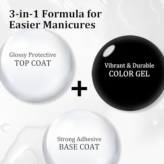 JODSONE Black Gel Polish Top Base Coat,16.5ml 3-in-1 One Step Gel Polish,Base Color Top Gel in One, Save Time,Long Lasting