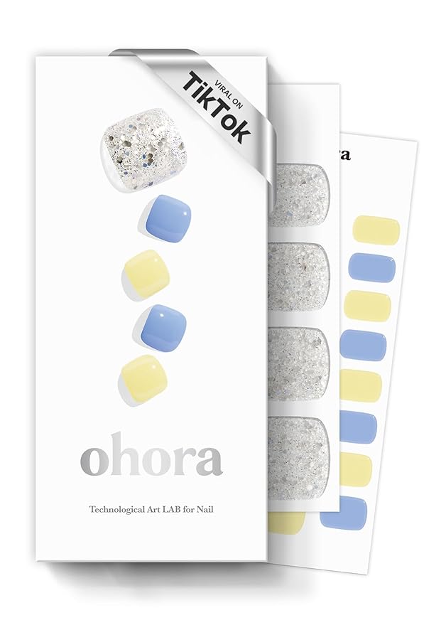ohora Semi Cured Gel Pedi Strips (P Confetti) - Works with Any Lamps, Salon-Quality, Long Lasting, Easy to Apply & Remove - Includes 2 Prep Pads, Nail File & Wooden Stick