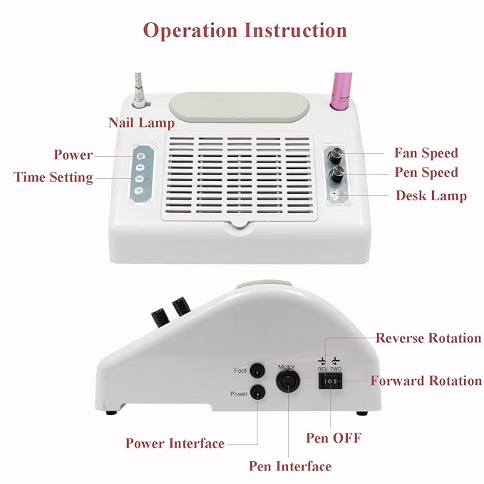 TFCFL 5 in 1 Nail Dust Collector, Professional Nail Vacuum Dust Collector + Electric Nail Drill + 96W UV Gel Nail Dryer Lamp + Hand Cushion + Desk Lamp for Salon & Home