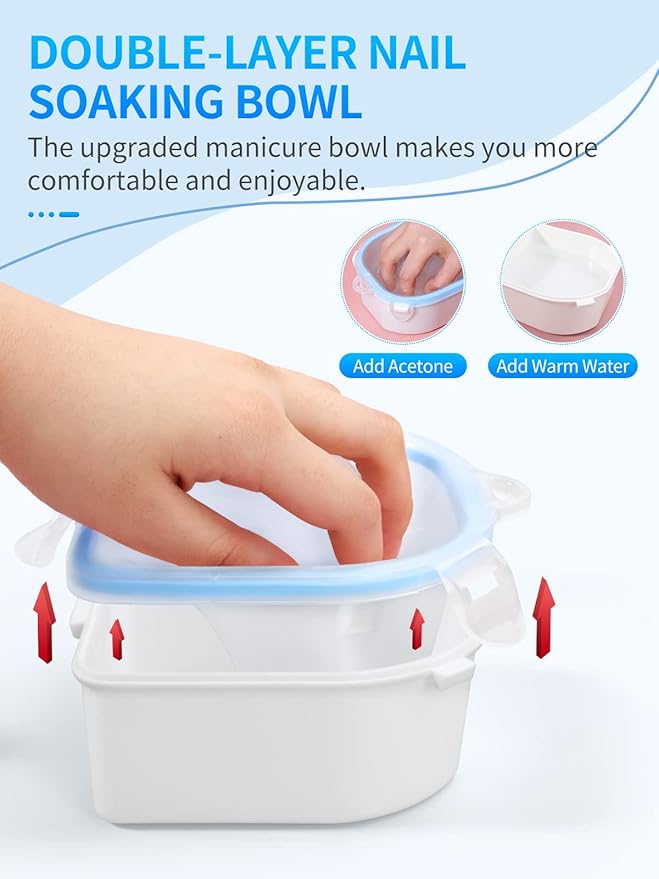 Nail Soaking Bowl, 2PCS Soak Off Gel Polish Dip Powder Remover Manicure Bowl with Triangle Cuticle Peeler and Stainless Steel Cuticle Pusher Nail Art Tool (Blue-4PCS Set)