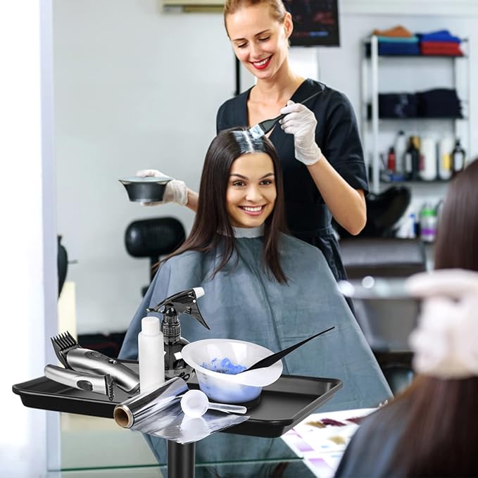 Salon Tray on Wheels, Salon Rolling Tray with Adjustable Height, Hair Stylist Tray, Suitable for Tattoo Tray and Dental Tray, No-Rusting(Black)