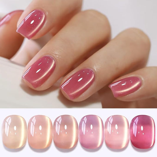 Double Rhythm 6 Colors Cat Eye Gel Polish Set Shimmer Glitter with Magnet Holographic Reflective Magnetic UV Nail Art Kit (6-Kit-51)
