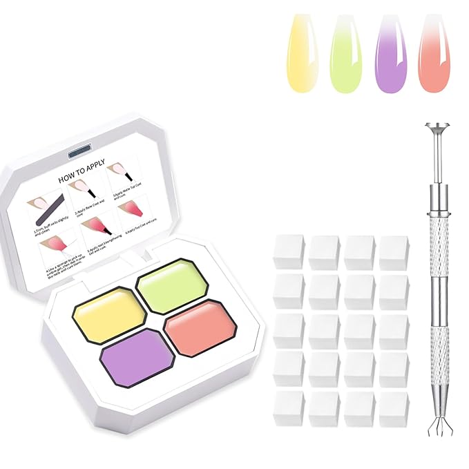 Painting Gel,High Color Rendering And Quick Drying,4 Colors Ombre Nail Polish With 100PCS Nail Sponges & Claw Easily Creates Various Gel Paint For French Manicure DIY Nail Art Styles (B7)
