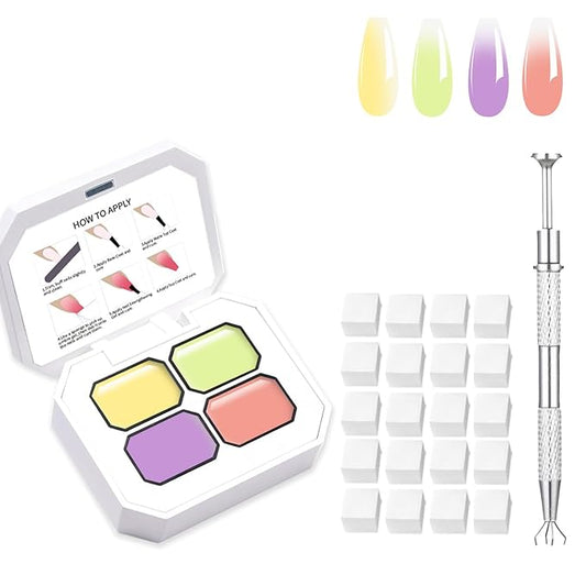 Painting Gel,High Color Rendering And Quick Drying,4 Colors Ombre Nail Polish With 100PCS Nail Sponges & Claw Easily Creates Various Gel Paint For French Manicure DIY Nail Art Styles (B7)