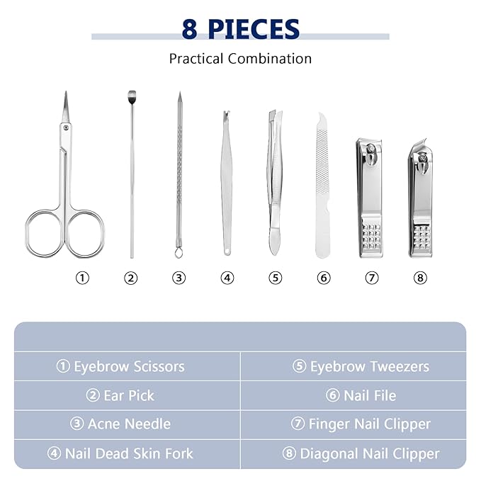 Lasnten 24 Set Christmas Manicure Set Bulk Nail Clippers Grooming Nail Kit Stainless Steel Professional Pedicure Kit Pedicure Tools with Travel Case Gifts for Xmas Men Women(8 in 1,Black)