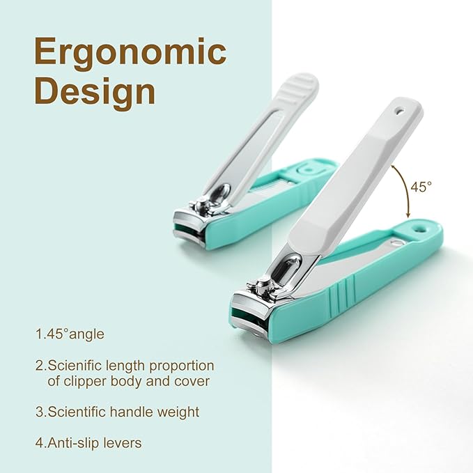 PAFASON Ultra Sharp Stainless Steel Nail Clipper Trimmer Cutter Set with Built-in Nail Catcher & Nail File 2 Pack Fingernail & Toenail Clippers for Men & Women