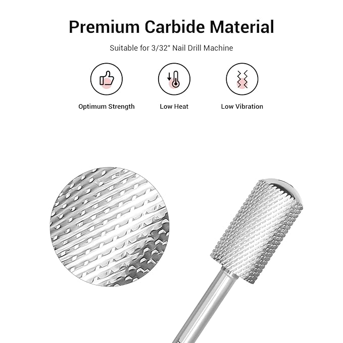 MelodySusie Safety Nail Drill Bits, 3/32'' Smooth Round Top Large Barrel Carbide Bits, Suitable for Manicure Pedicure Cuticle Gel Polishing, Beginners Bits, Silver, Series Bit-S, Fine