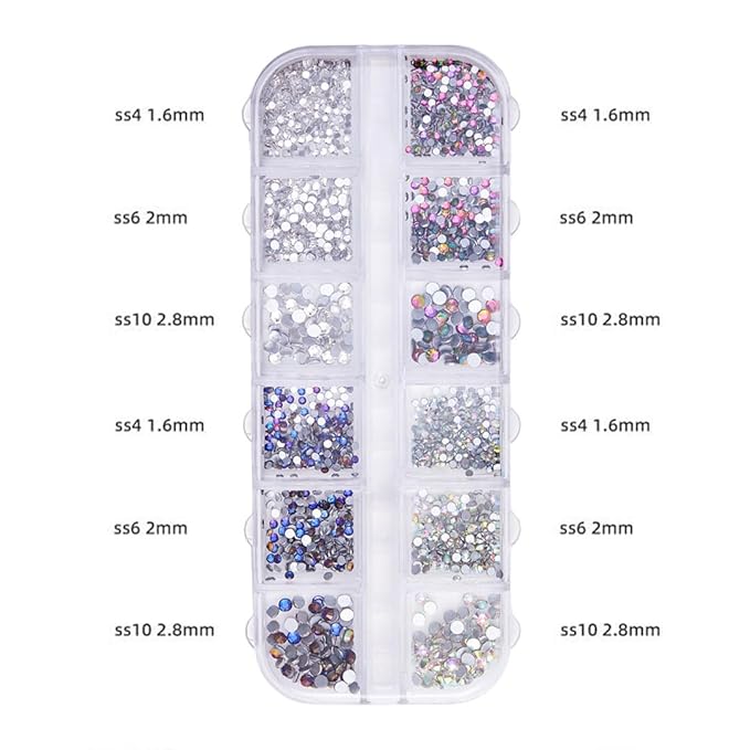 12 grid flat back Rhinestones with Tweezers and Wax Pencil Gems , DIY decorative Nail Face and apparel accessories (crystal,crystal AB,five color and blue flame)