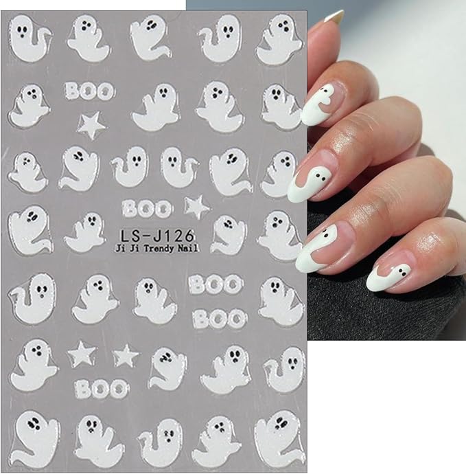 8 Sheets Horror Goth Nail Art Stickers Halloween Nail Stickers for Nail Art Glitter Bat Spider Web Pumpkin Design Luminous Ghost Nail Decals Self-Adhesive Nail Supplies for Women Manicure Decor
