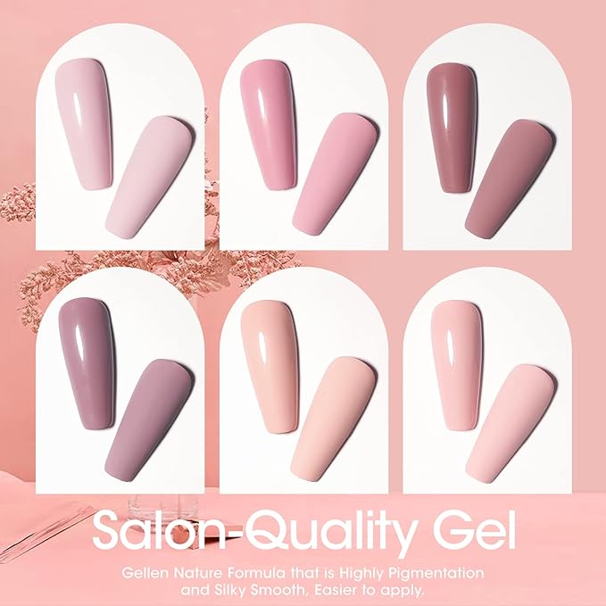 GELLEN Nude Gel Nail Polish Set - Nude Neutrals Brown Orange 6 Colors Gel Polish, Warm Nail Gel Polish Set Nail Art DIY Home Manicure Set