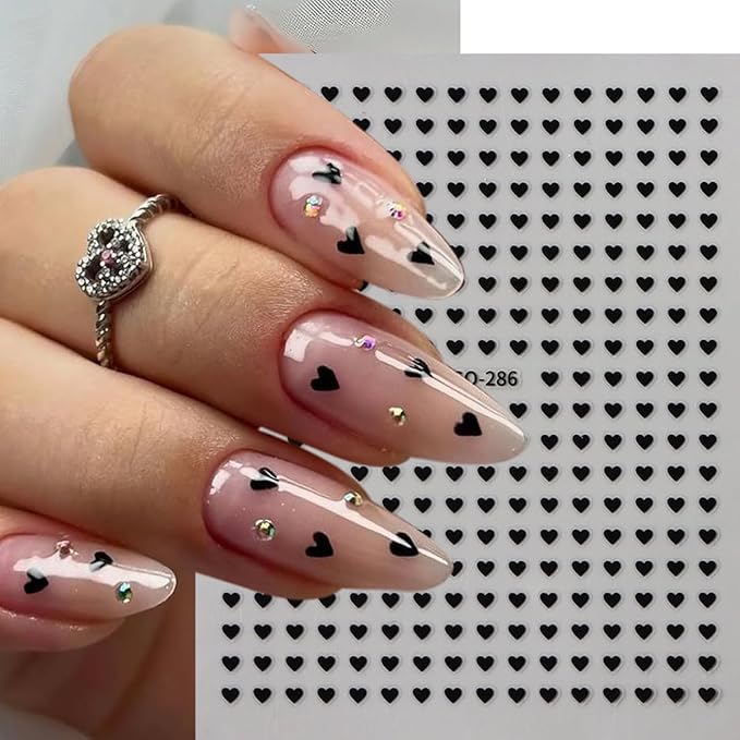6PCS Mini Heart Nail Art Stickers 3D Self-Adhesive Sparkling Love Nail Art Decals Shinny Red Hearts Designs Nail Sticker for Valentine's Lovers Romantic Stickers DIY Manicure Decoration Accessories