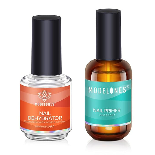 modelones 15 ml Nail Dehydrator and Primer, Acid Free Base Coat Natural Prep Dehydrate & Bond Primer Kit, Hema-Free Acrylic Nail Supplies