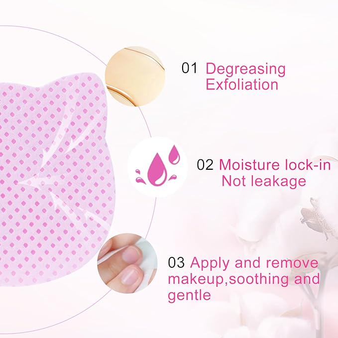 MEKK Lint Free Nail Wipes 800PCS Cat Shape - Super Absorbent Non-Woven Gel Nails Wipes for Nail Polish Remover and Eyelash Extension Glue, Convenient and Hygienic (Pink)