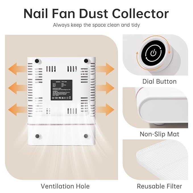 Nail Dust Collector, Bling Diamond Cordless Rechargeable 5000RPM Vacuum Nail Tech Fan Extractor, 12000mAh Professional Nail Duster Suction, Low Noise, Salon&Home