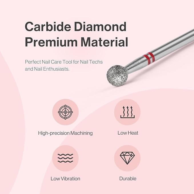 MelodySusie Ball Shape Cuticle Clean Nail Drill Bit 3/32'', Professional Safety Carbide Diamond Nail Bit Nail Cleaner for Cuticle Dead Skin Nail Prepare, Two Way Rotate, Manicure Nail Salon Supplies