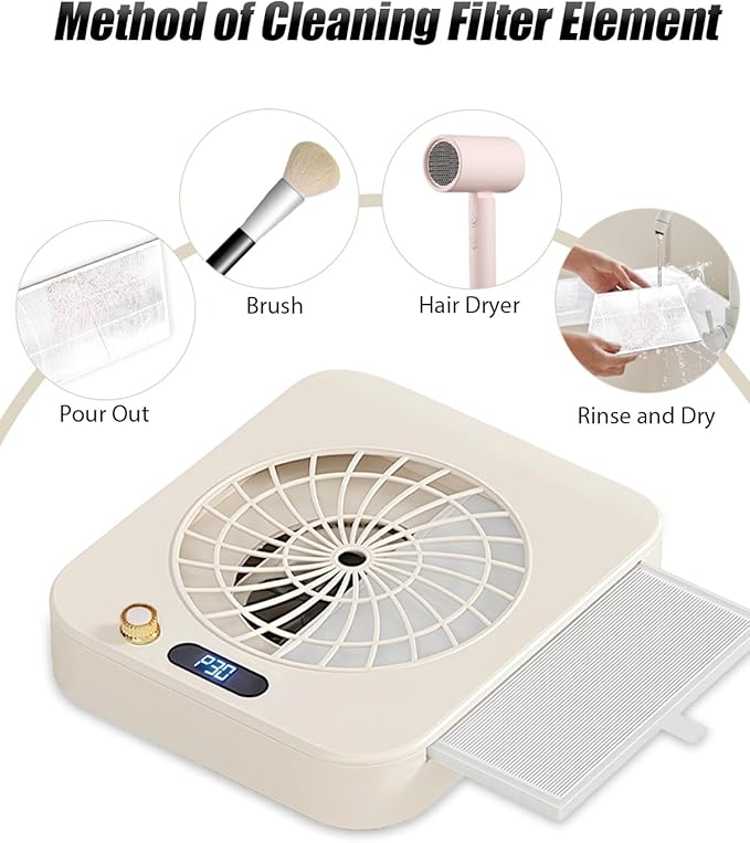 Nail Dust Collector, 45-Level Adjustable Vacuum Fan Dust Extractor with Reusable Filter, Portable Nail Dust Extractor with LED Display for Home and Professional Salon Use 11.06×9.21×3.54 in