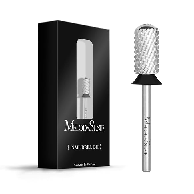 MelodySusie Safety Nail Drill Bits, 3/32'' Smooth Round Top Large Barrel Carbide Bits, Suitable for Manicure Pedicure Cuticle Gel Polishing, Beginners Bits, Silver, Series Bit-S, Extra Coarse