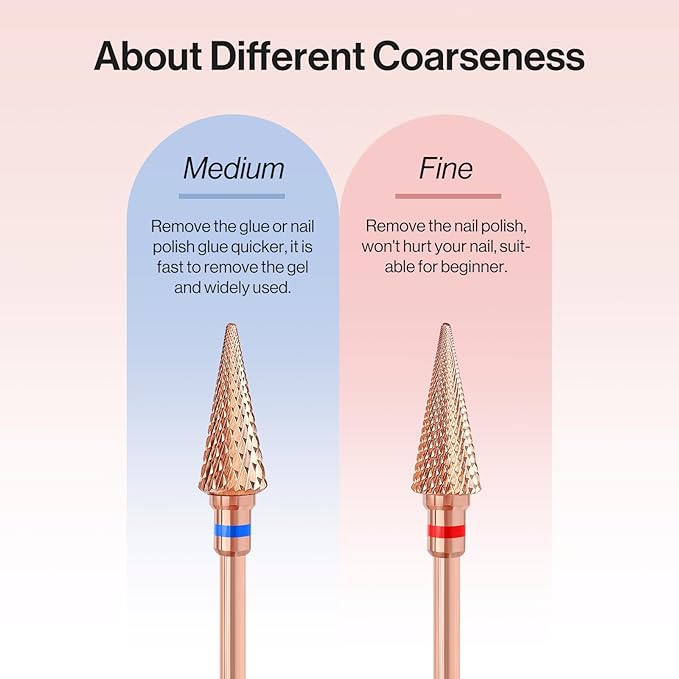 MelodySusie Professional Tapered Nib Nail Drill Bit, 3/32'' Carbide Tungsten Multi-function Bit, Suitable for Manicure Pedicure Cuticle Gel Polishing, Technicians Bit, Rose Gold, Series Bit-M, Medium