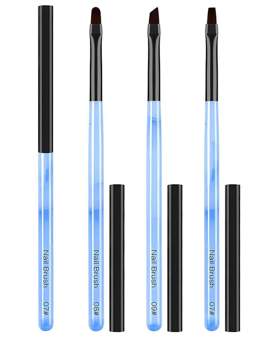 3PCS Nail Art Clean Up Brushes, Round/Angled/flat Acetone Resistant Gel Nail Polish Remover Brush, Nail Brushes for Tidying Up Polish Mishaps on Cuticles, and Nail Art Designs（Marble Blue）