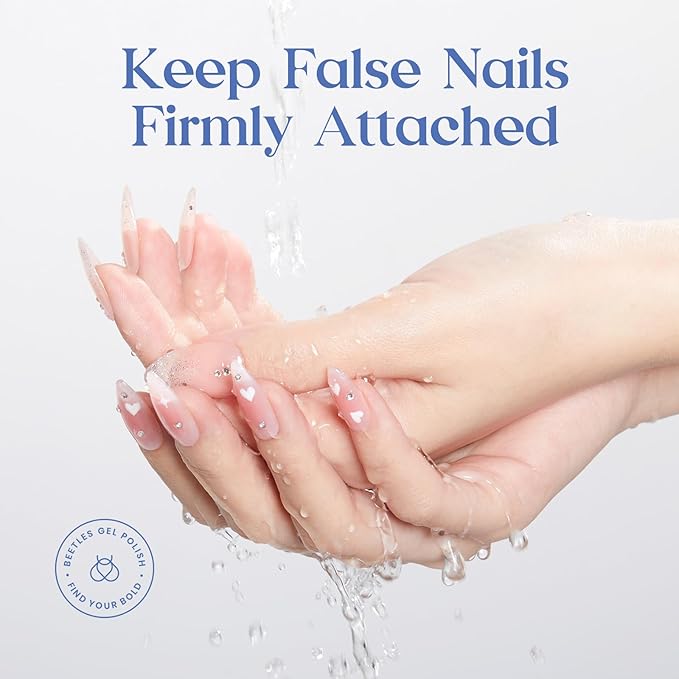Beetles Press On Nail Glue Quick-Drying 10ml Super Strong Nail Glue, Brush on Glue for Acrylic & Fake Nails, No Uv Light Needed, Long Lasting Christmas Nails, DIY Home Manicure
