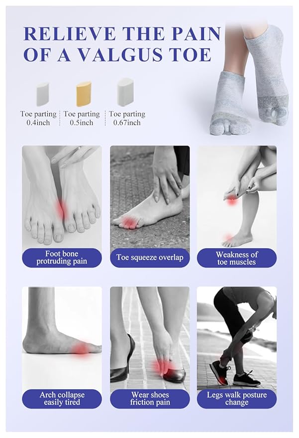 Happy Feet Alignment Socks, Adjustable Yoga Toe Separators For Men Women, Wearable On The Go,Gray L