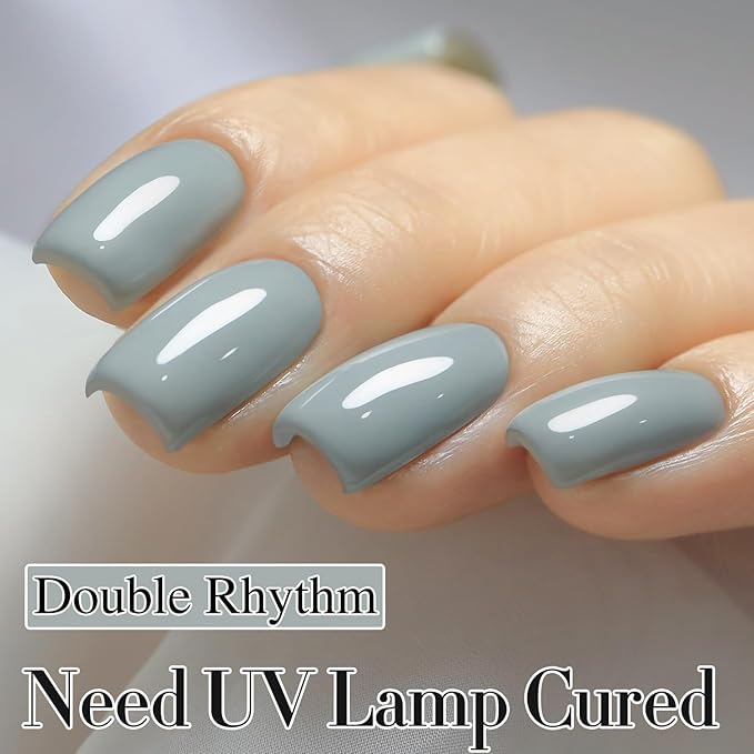 Double Rhythm Gel Polish 15ML Jelly Sheer Pastel Light Milky Color Pearl White Bottle 1 PC 0.5 OZ Full Size Nail Art Salon at Home (Milky Gray-D1464)