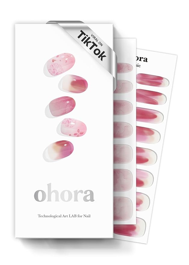 ohora Semi Cured Gel Nail Strips (N Tinted) - Pink, Tint, Works with Any UV/LED Lamps, Salon-Quality, Long Lasting, Easy to Apply & Remove - Includes 2 Prep Pads, Nail File & Wooden Stick