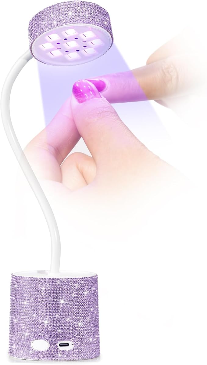 UV LED Nail Lamp, Mini UV Light for Gel Nails Polish, Rechargeable LED Flash Cure Nail Dryer, Quick Drying Goosenecks UV Nail Lamp for Home Nail Salon DIY Manicure, Purple Diamond