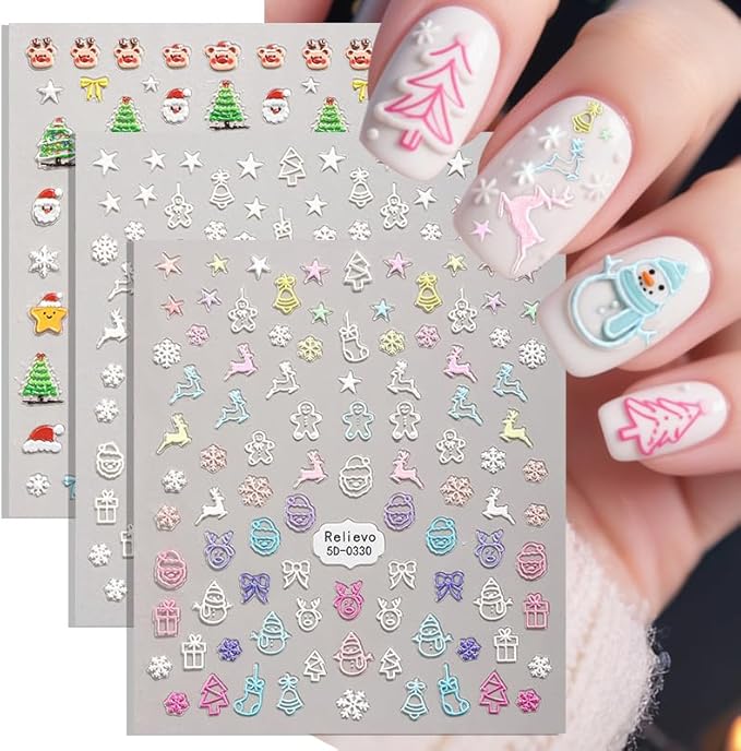 5 SheetsChristmas Nail Stickers for Nail Art, 5D Embossed Self-Adhesive Trees Nail Decals, Mushroom Nail Supplies Nail Art Design Accessories for Women and Girls Manicure DIY Decoration