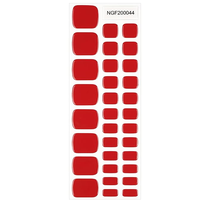 Semi Cured Gel Toenail Strips, 32 Power Red Gel Toenail Stickers - Works with Any UV Lamps Pedicure Strips Full Nail Wraps with Nail File & Wood Stick
