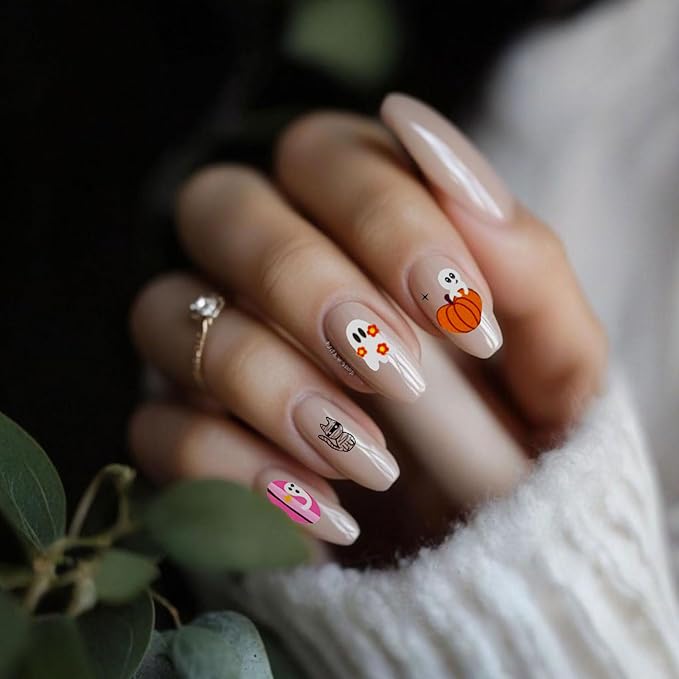 12 Sheets Halloween Nail Stickers - Pumpkin Nail Decals - Specter Cat Spider Web Bat Nail Decals for Nail Art Halloween - Spooky Nail Sticker Cosplay Party Supplies