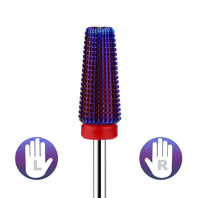 Lavinda 5 in 1 Fine Grit Tapered Nail Drill Bit for Acrylic Gel Removal Carbide Tungsten Steel Left Right Hand Use Professional Nail Tech Tools 3/32" (Fine, Purple)