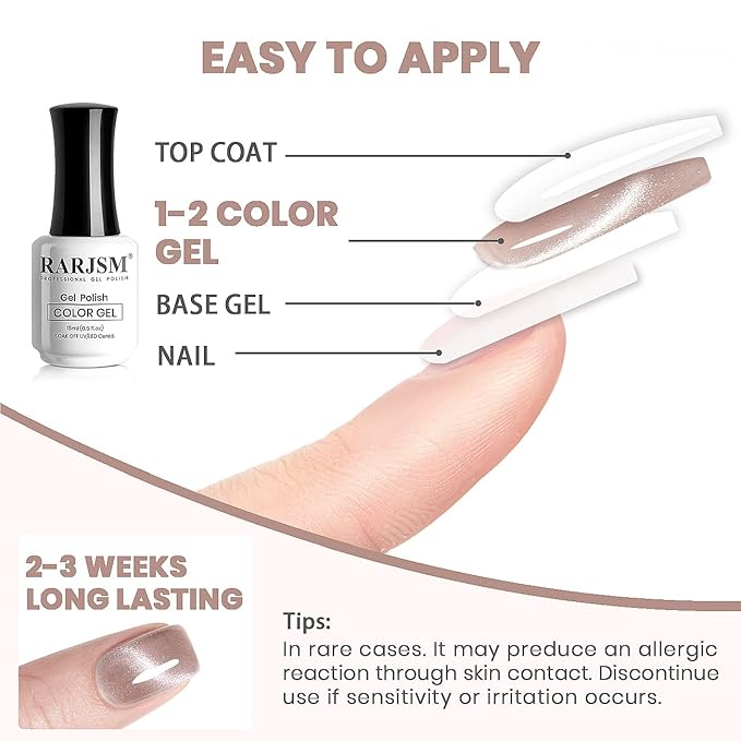 RARJSM Cat Eye Gel Nail Polish Purple Nude Gray Silver Glitter 15ml 9D Cateye Galaxy Universal Shimmer Velvet Ice Gel Polish Single Bottle with Magnetic Stick UV LED Curing Require Soak Off Home Salon