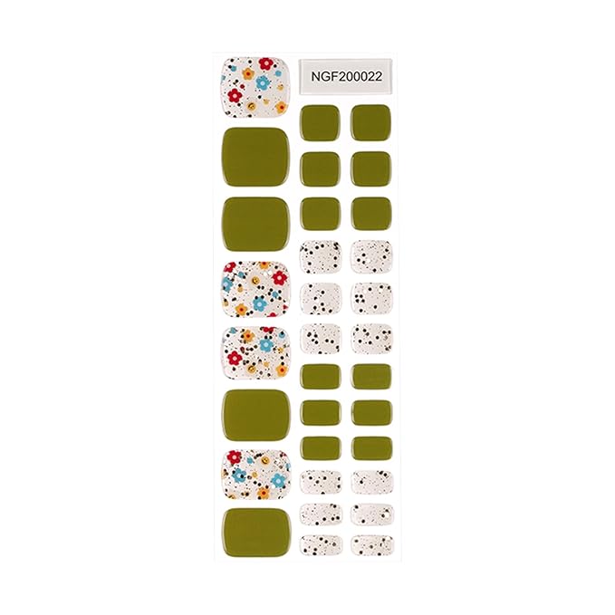 Semi Cured Gel Toenail Strips, 32 Green Gel Toenail Stickers - Works with Any UV Lamps Pedicure Strips Full Nail Wraps with Nail File & Wood Stick