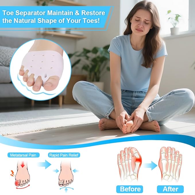 Silicone Toe Separators for Women & Men, Jaxbo 4 Pairs Toe Separators Bunion Corrector Cushion, Breathable Soft and Comfortable Gel Foot Cushions