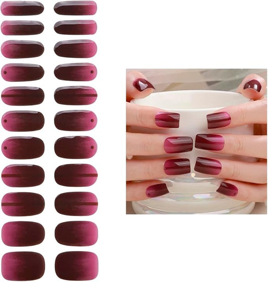 No Lamp Gel Nail Strips 22 Pcs Wraps - Gradient Red, Easy Apply Gel Nail Stickers Long Lasting, Salon-Quality, 2 Prep Pads, 1 File, 1 Wooden Stick