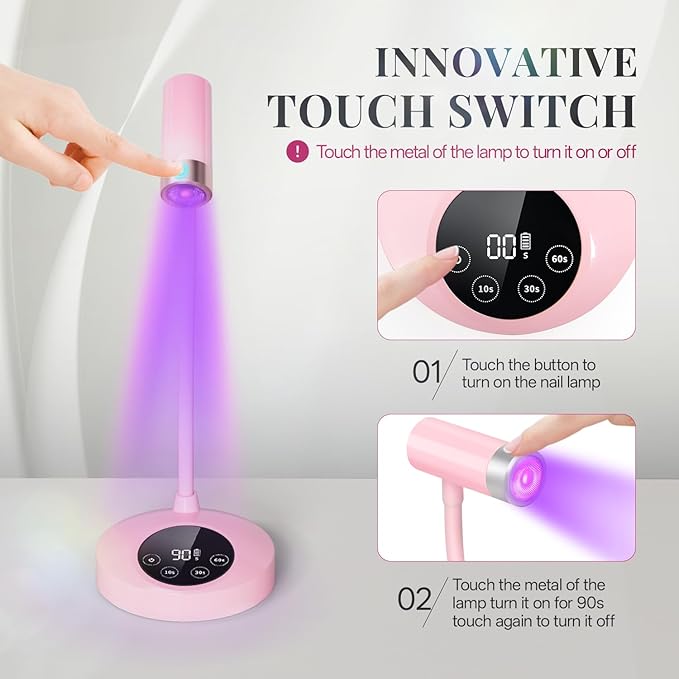 krofaue 12W UV Nail Lamp - Professional Auto-Sensing Nail Dryer with 4 Timers, Touch Buttons Rechargeable UV Light for Gel Nails Polish for Home DIY Manicure