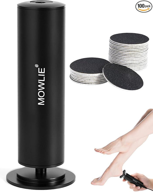 Electric Foot Callus Remover,MOWLIE Electric Foot Care Tools with Speed Controller and 60pcs Replacement Sandpaper Disk for Men Women Dead Dry Crack Skin Calluses (Black)