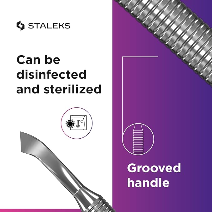 Staleks Pro Manicure Pusher Expert 30 Type 4.2 – Rounded Wide Pusher and Bent Blade – Stainless Steel – Professional Cuticle Tool