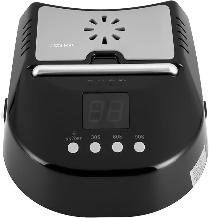 3 Timers Cordless Nail Lamp with Cooling Fan & Portable Handle LCD Display Professional Quick Dry Gel Polish Curing Lamp 72W Rechargeable Light Cures All Gels 24 Beads for Salon, Home (Black)