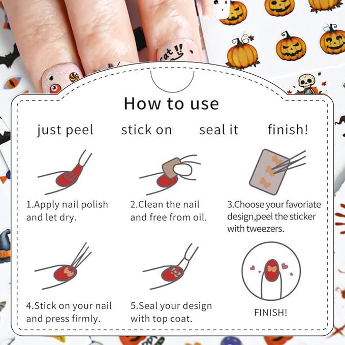 30 Sheets Halloween Nail Stickers for Nail Art, 3D Self-Adhesive Pumpkin Cat Nail Decals, Spider Bloody SkullNail Supplies Design Accessories for Women and Girls Manicure DIY Decoration